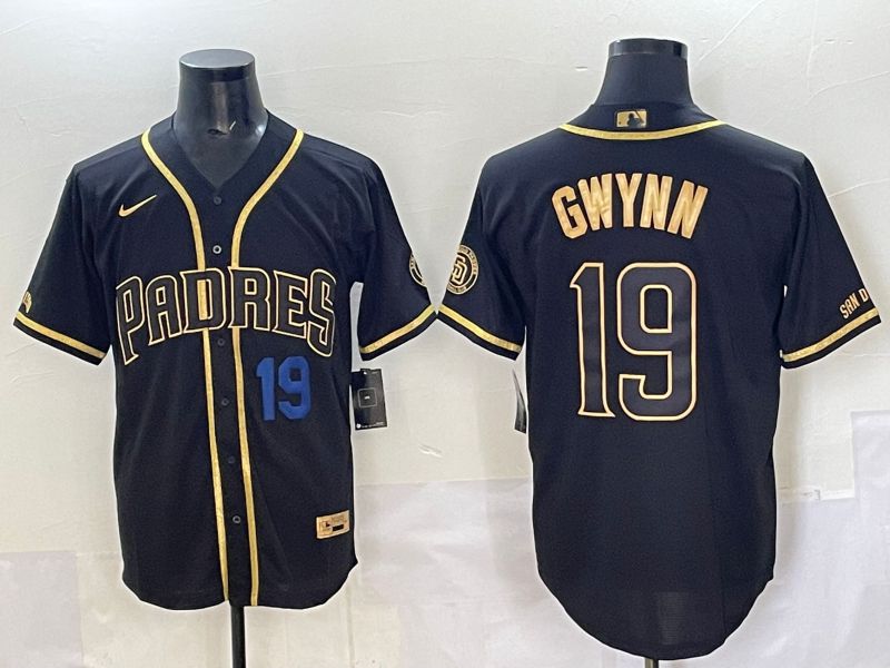 Men 2025 San Diego Padres #19 Gwynn Black Gold Throwback Nike MLB Jersey style 06